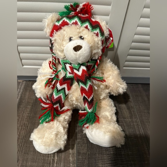 Pier 1 Imports "Sammy " 13" Plush Stuffed Teddy Bear Winter Hat Scarf Cuddle Toy - Picture 1 of 7